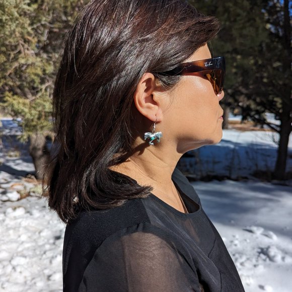 Native American‎ Women's Blue Turquoise Horse Earrings Navajo Jewelry*** - Picture 5 of 10